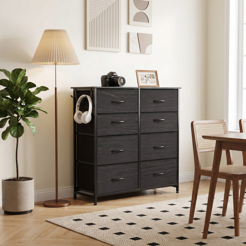HOMCOM Chest of Drawers, Dresser with 8 Fabric Drawers, Tall Storage Unit with 4 Pockets and 2 Hooks Steel Frame, Black – view 2