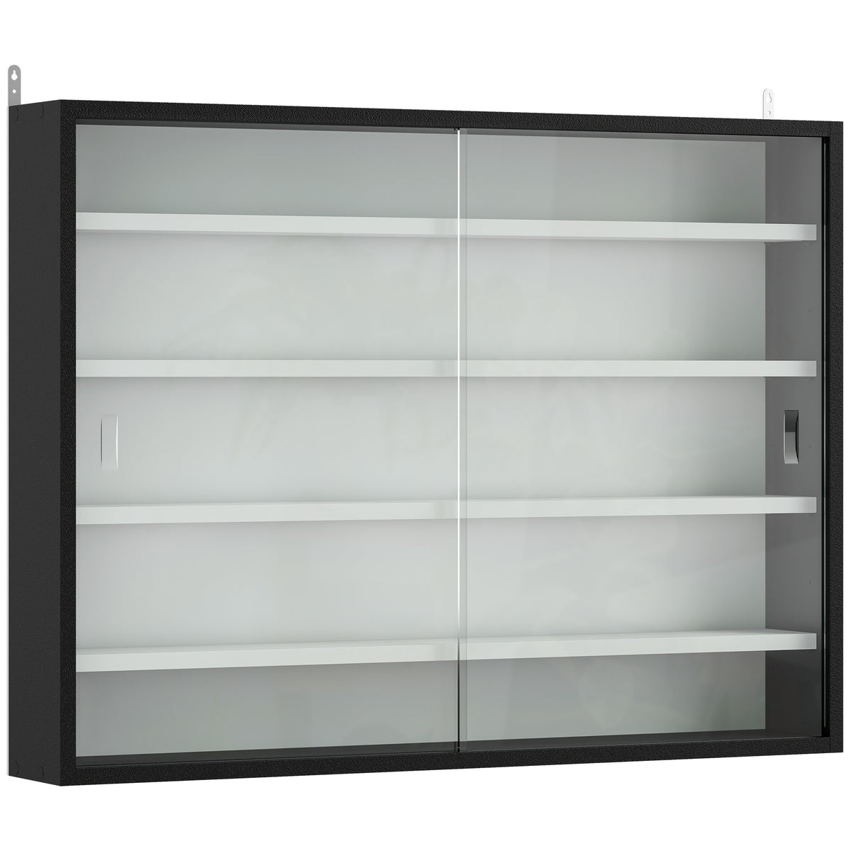 5-Tier Wall Display Cabinet with Sliding Glass Doors – Black & White
