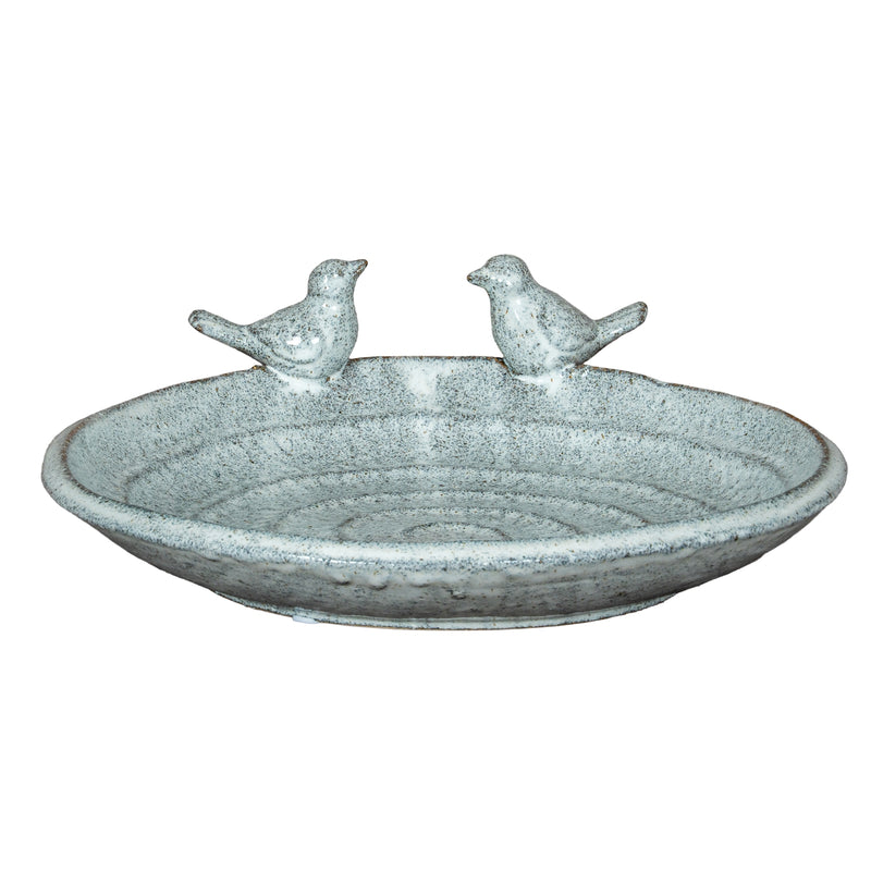 Eira white ceramic bird bath with two bird figures