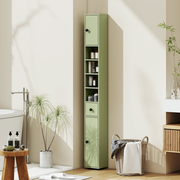 180 cm slim bathroom cabinet in green – image 2