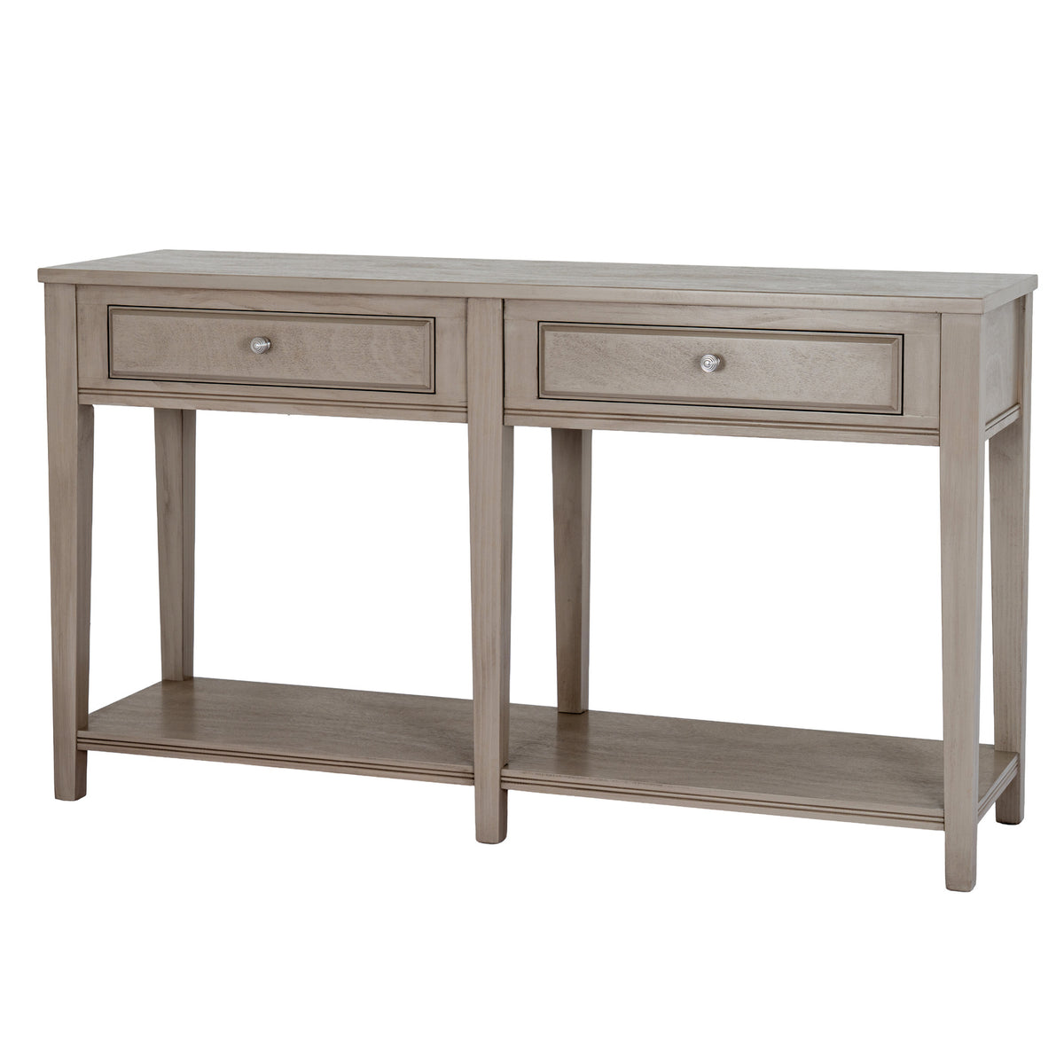 Emile large two-drawer console with shelf, front view