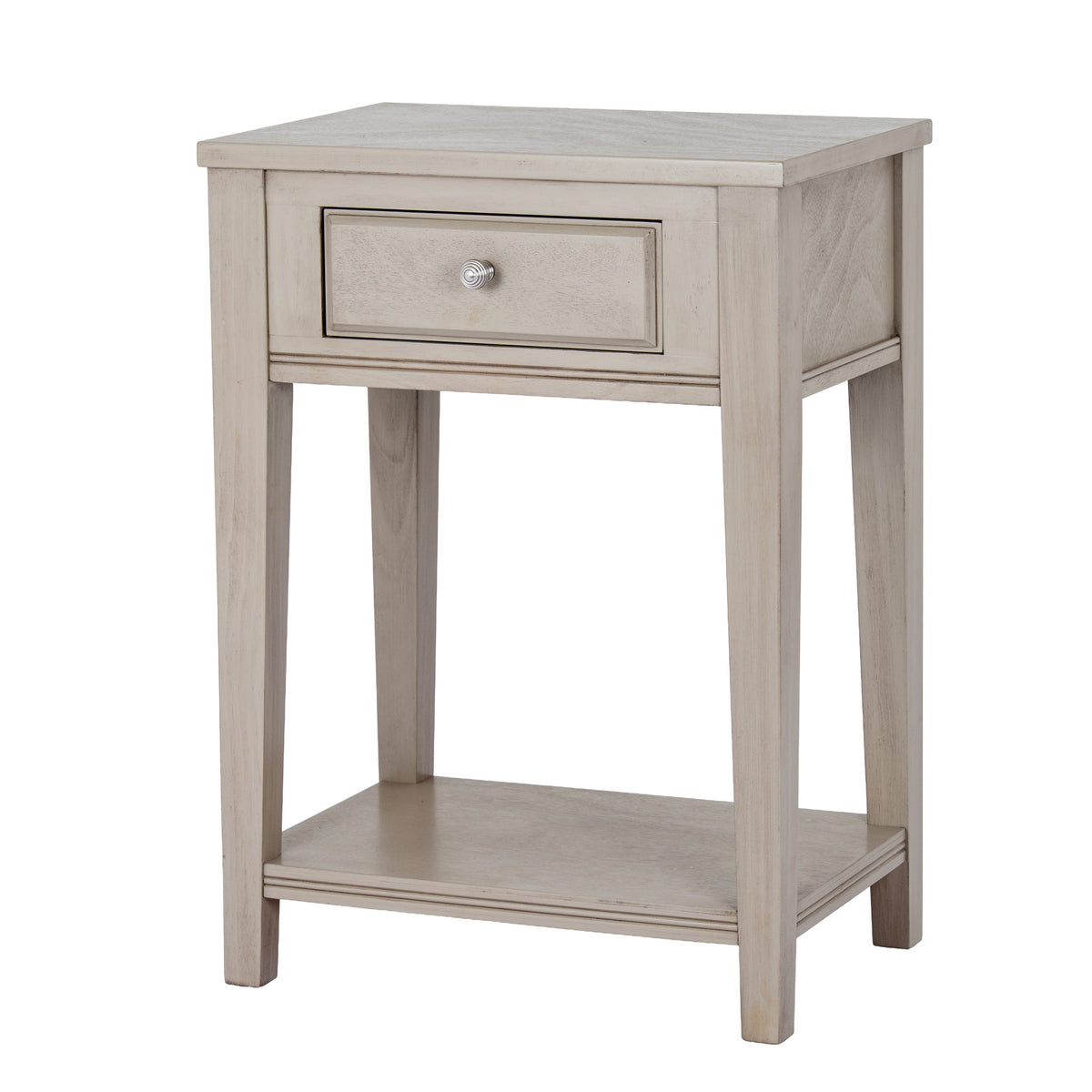 Emile pale wood side table with drawer and shelf