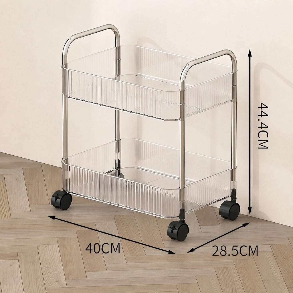 2, 3 or 4-Tier Storage Trolley on Wheels with Acrylic Shelves