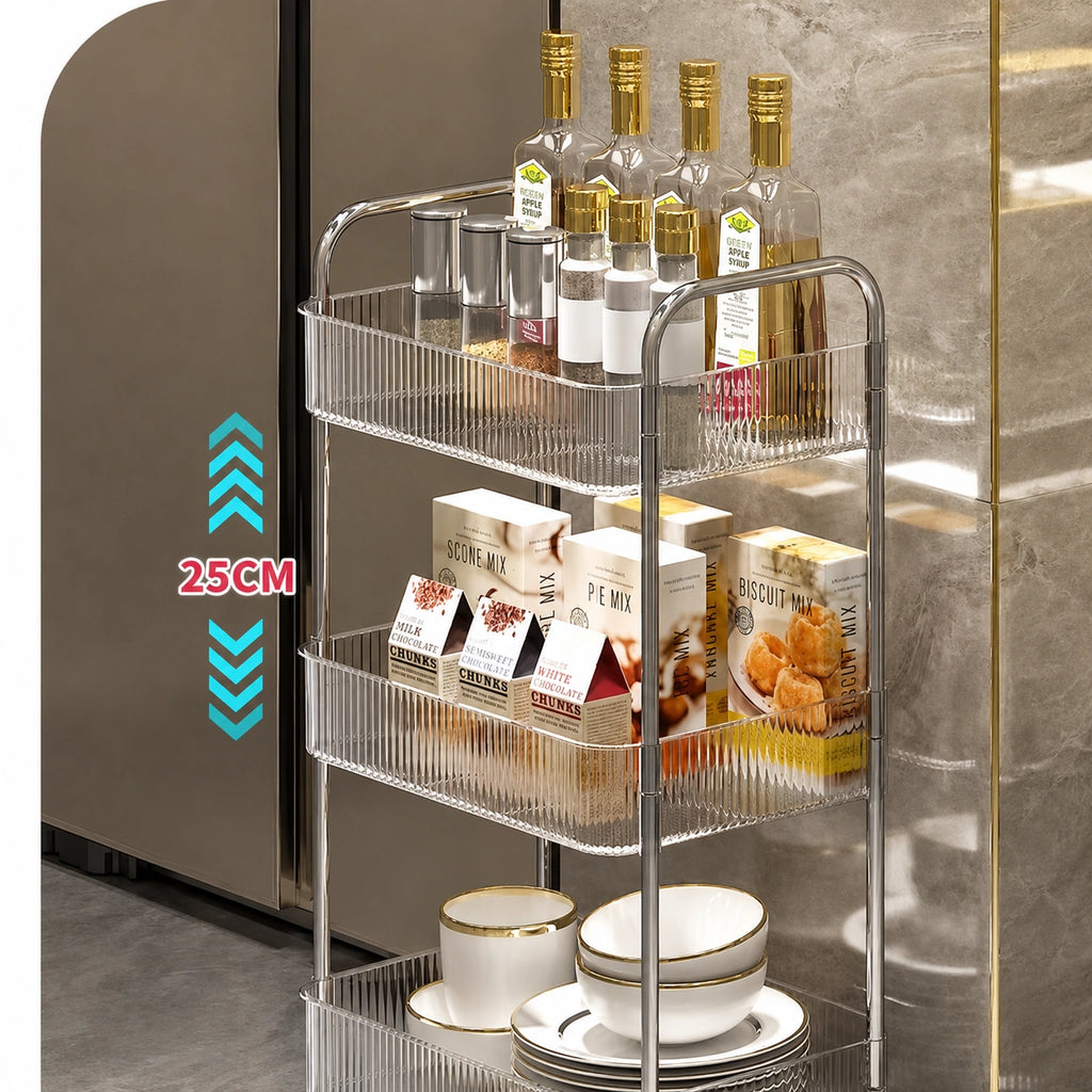 2, 3 or 4-Tier Storage Trolley on Wheels with Acrylic Shelves