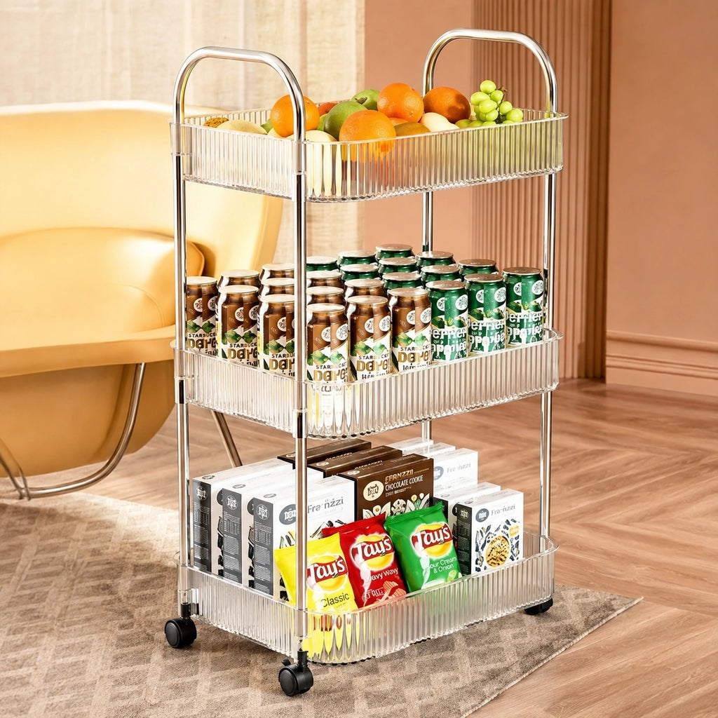 2, 3 or 4-Tier Storage Trolley on Wheels with Acrylic Shelves