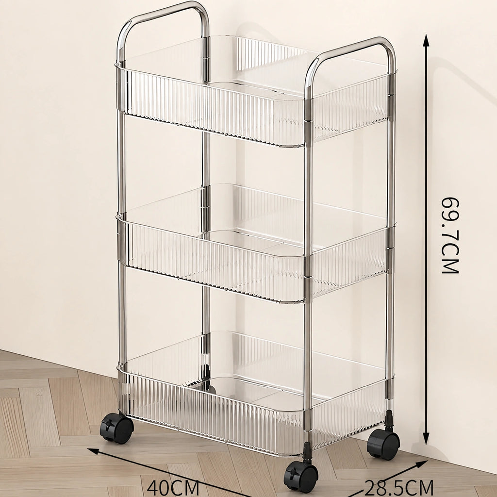 2, 3 or 4-Tier Storage Trolley on Wheels with Acrylic Shelves