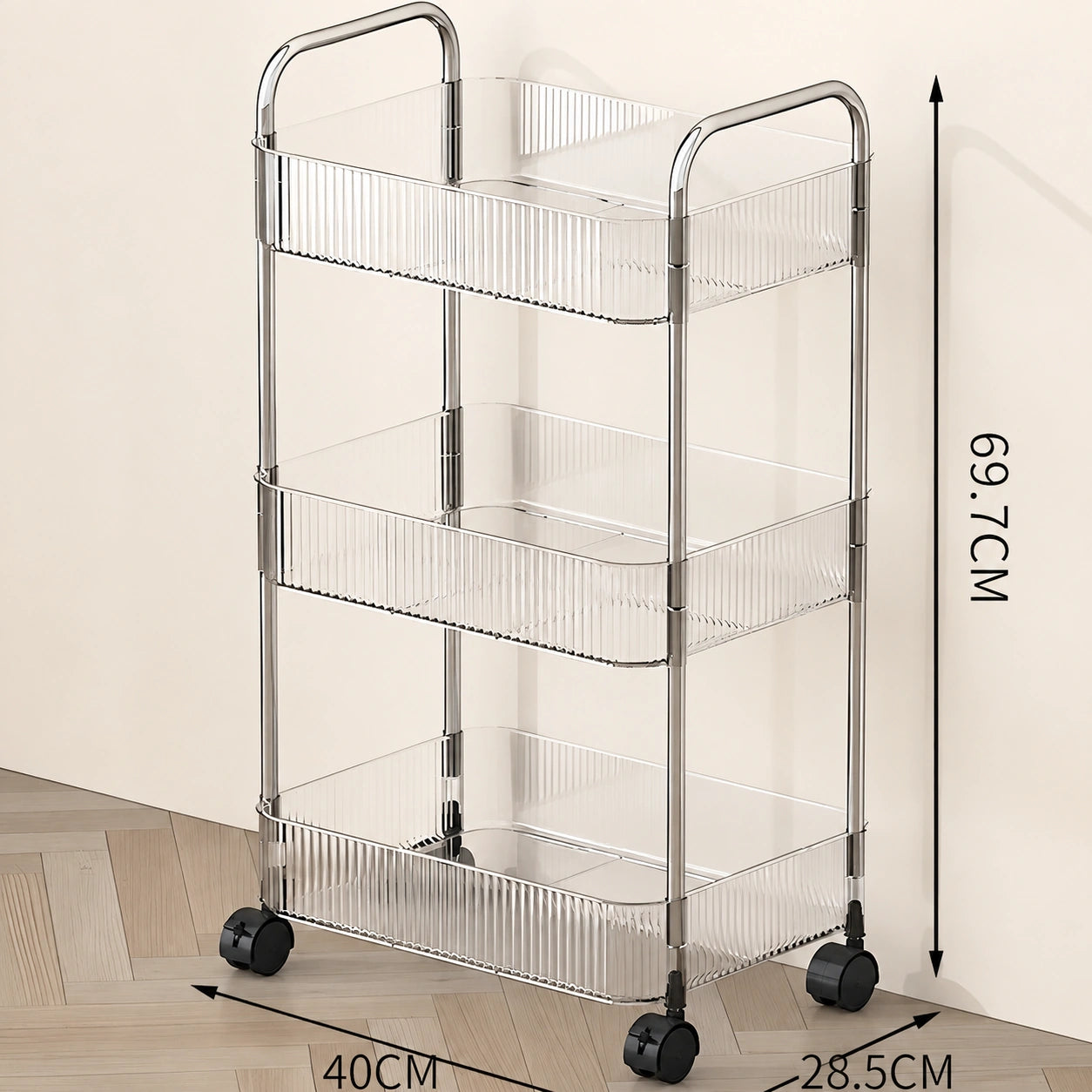 2, 3 or 4-Tier Storage Trolley on Wheels with Acrylic Shelves