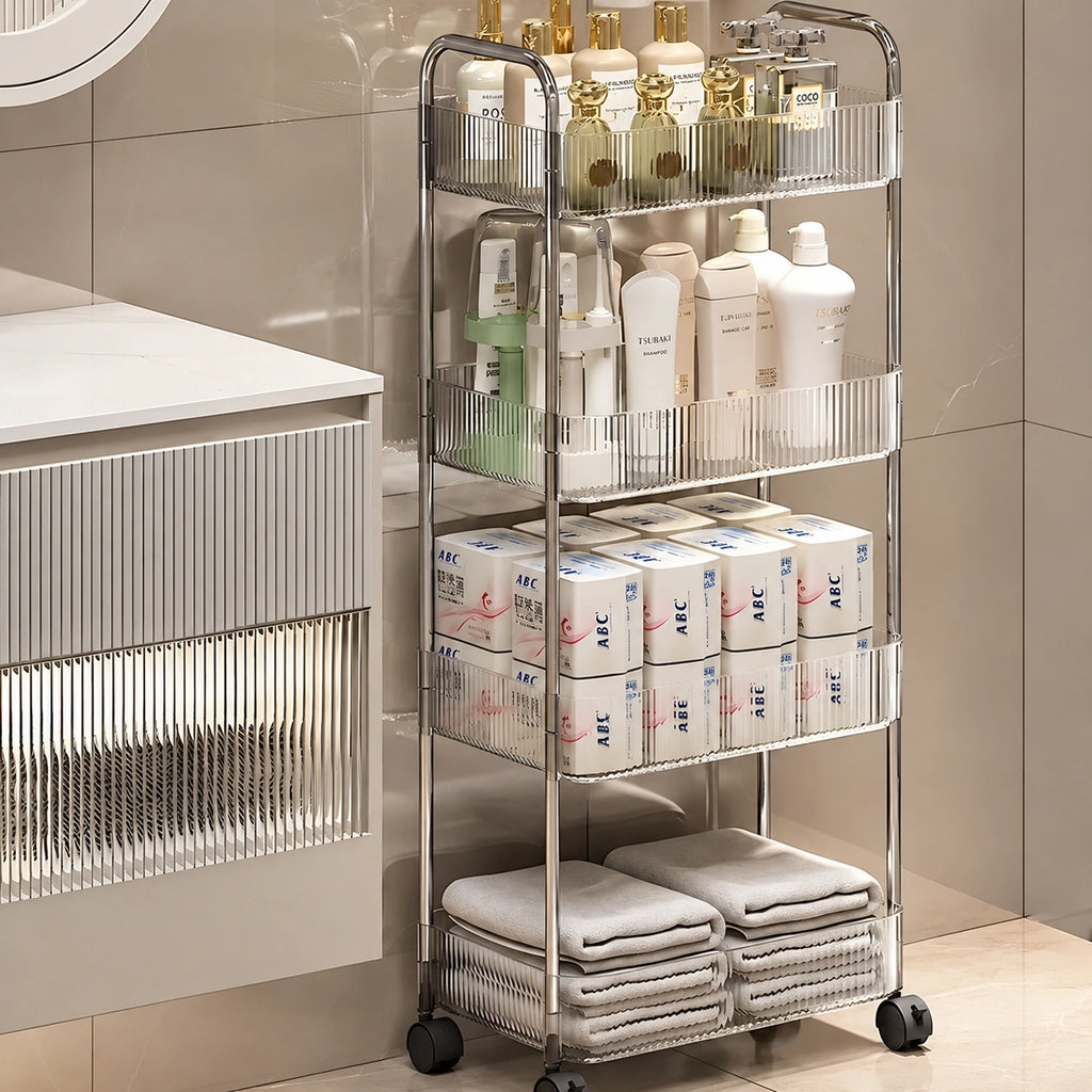 2, 3 or 4-Tier Storage Trolley on Wheels with Acrylic Shelves