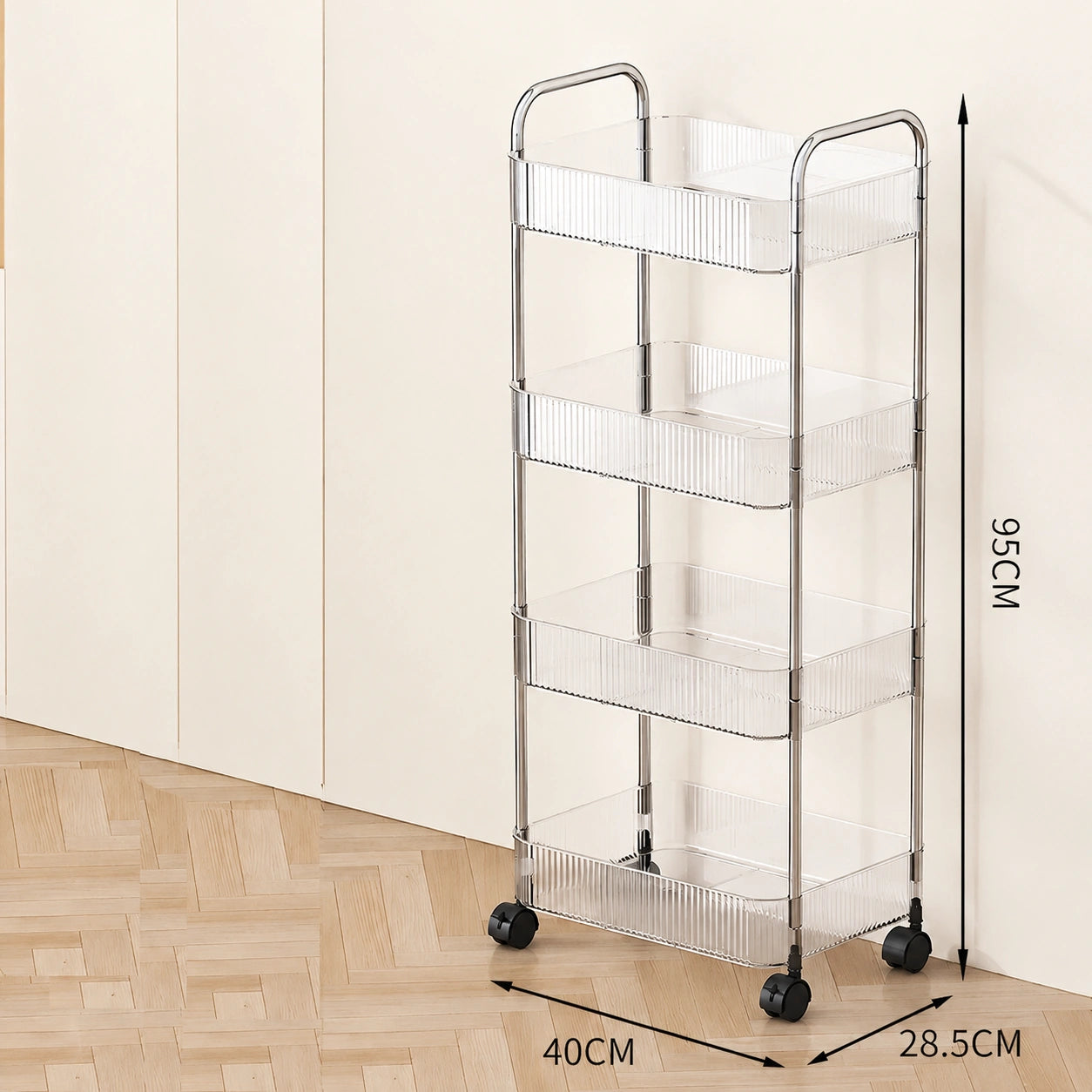 2, 3 or 4-Tier Storage Trolley on Wheels with Acrylic Shelves