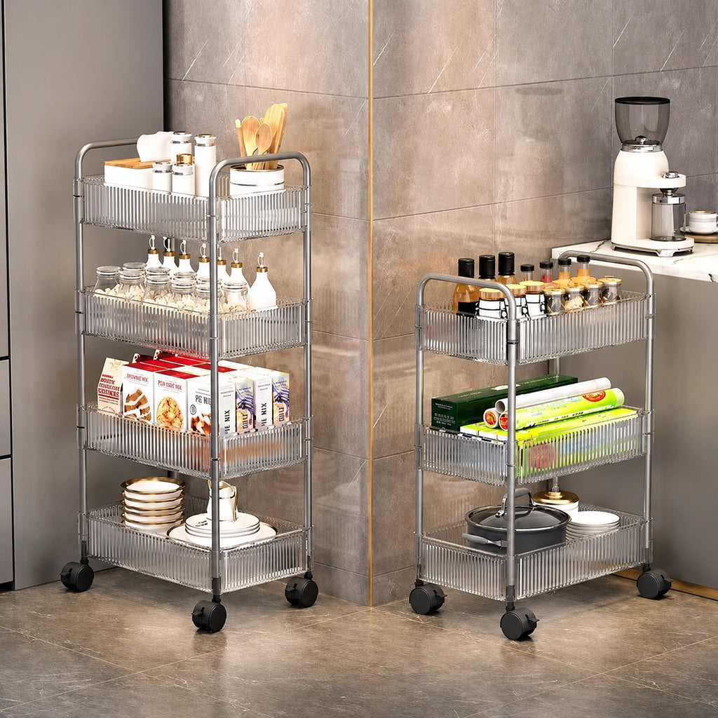 2, 3 or 4-Tier Storage Trolley on Wheels with Acrylic Shelves