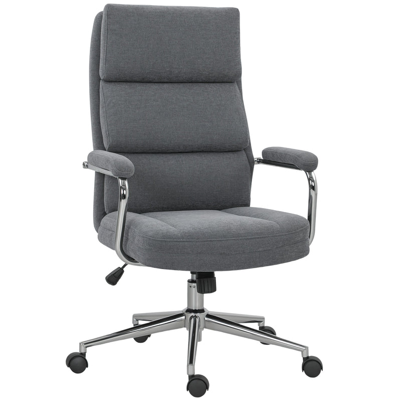 HOMCOM Executive Office Chair, Linen Fabric Computer Desk Chair with Double-Layer Back Cushion, Rocking Function
