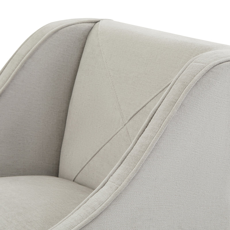 Close-up of the piped edges on the grey fabric