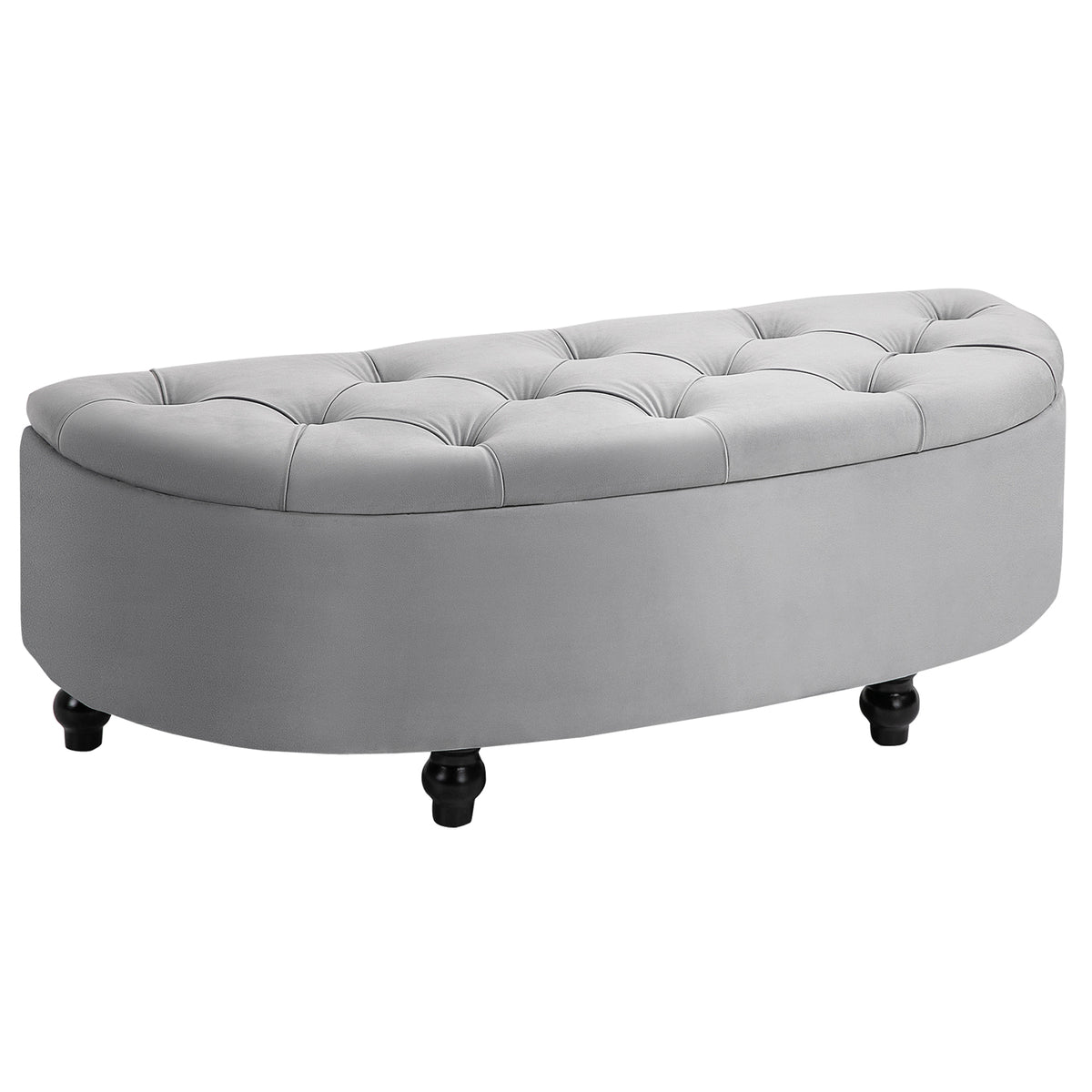 120 cm Velvet Storage Bench with Tufted Lid – Light Grey