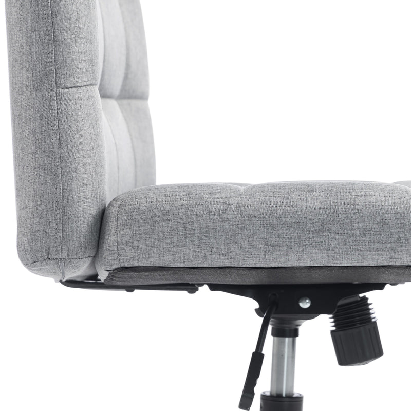 HOMCOM Armless Office Chair, Cross Legged Linen Computer Desk Vanity Chair with Wide Seat, Rocking Function, Grey – view 10