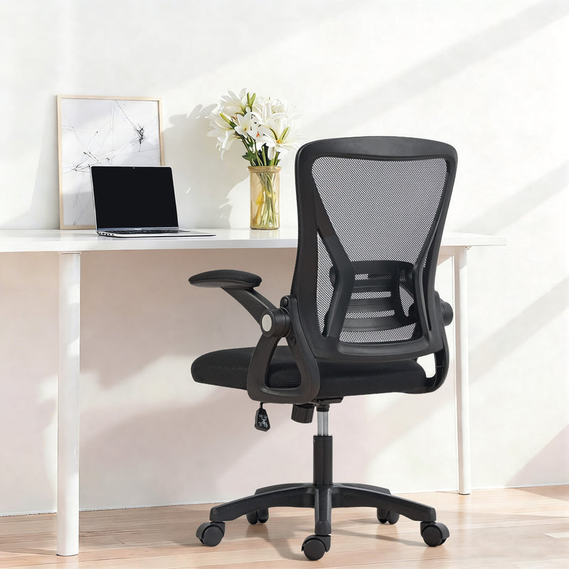 HOMCOM Office Chair, Mesh Desk Chair with Flip-up Armrests, Lumbar Support, Adjustable Height, Black – view 2