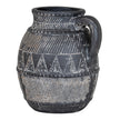 Etched black ceramic jug, front view