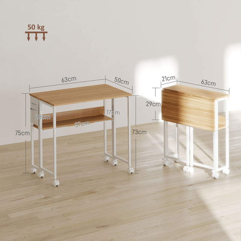 HOMCOM 63 cm Drop Leaf Writing Work Desk - Natural Wood Finish – view 3
