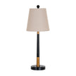 Everly black and gold column table lamp with grey linen shade