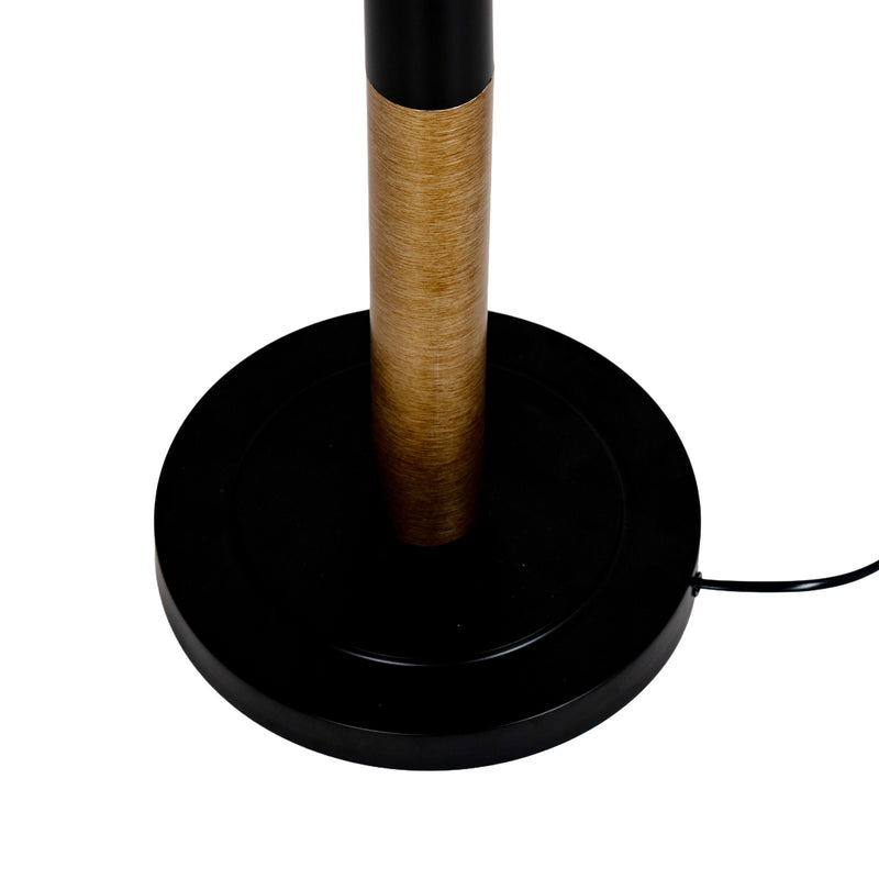 Close-up of the round black base and cable