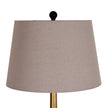 Close-up of the grey linen shade and finial