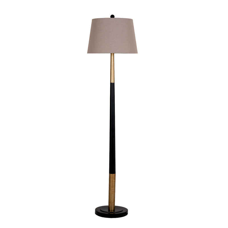 Everly black and gold floor lamp with linen shade, front view