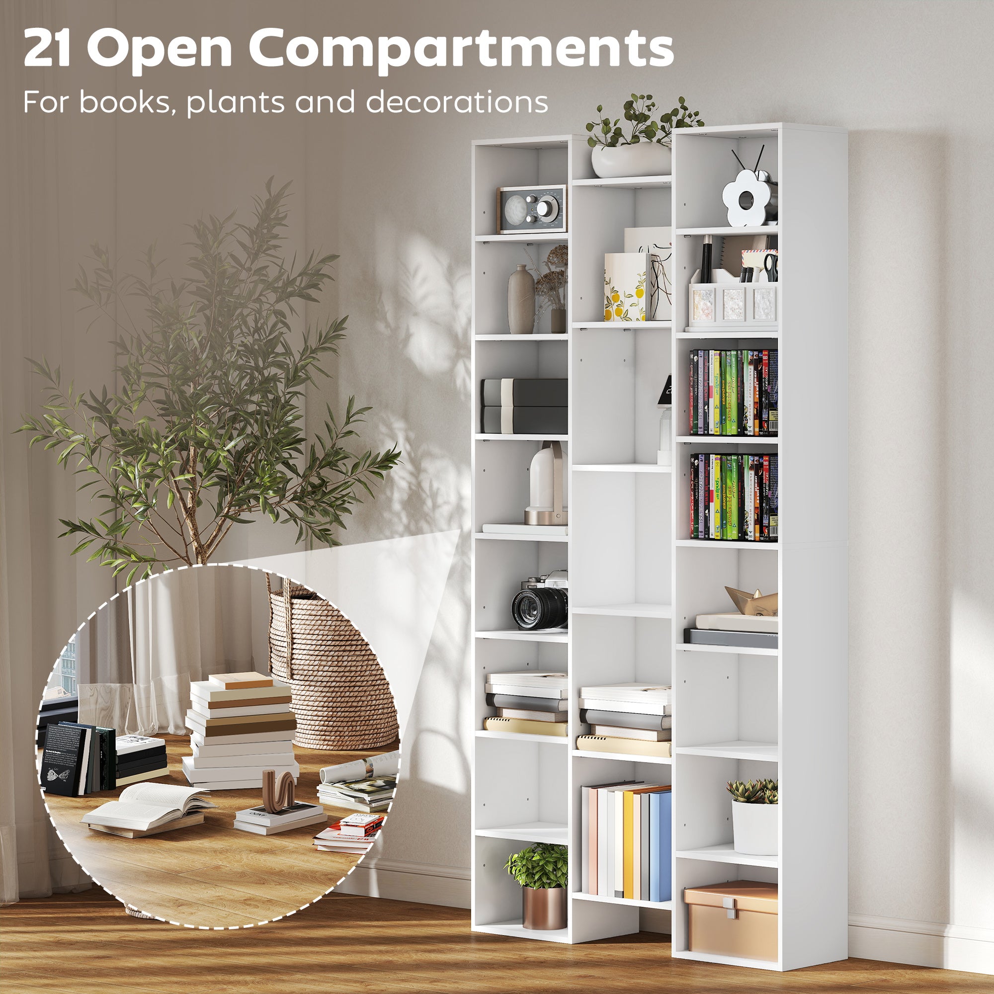 21-Compartment Bookshelf - White