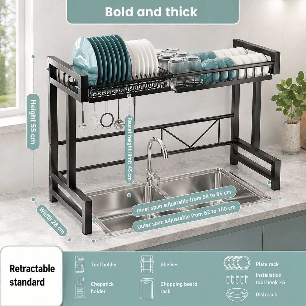Expandable Dish Drying Rack with Sink Slot & Lid