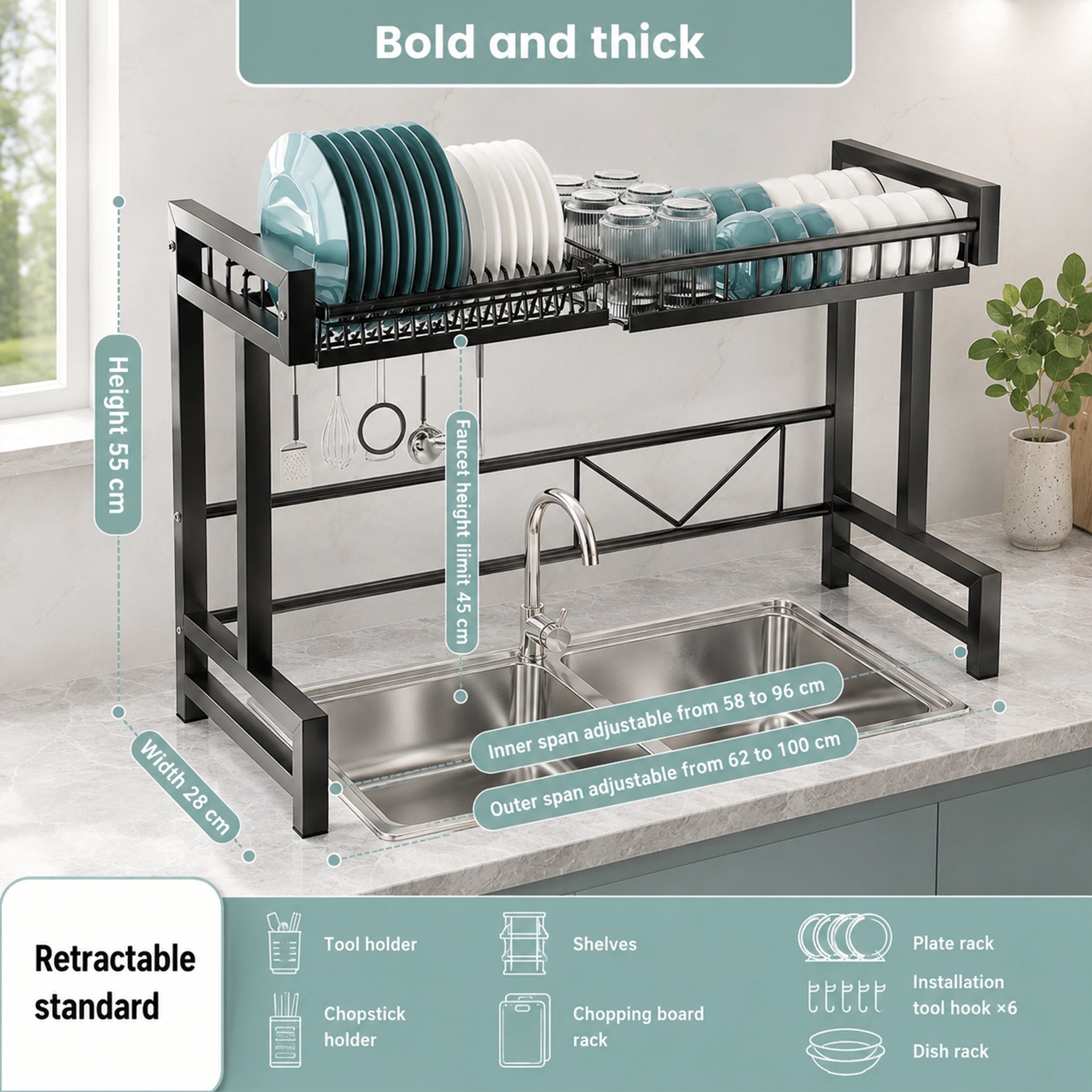 Expandable Dish Drying Rack with Sink Slot & Lid