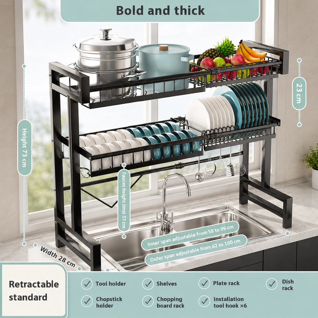 Expandable Dish Drying Rack with Sink Slot & Lid