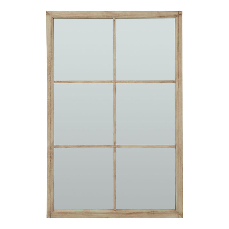 Extra large washed wood six-pane window mirror, front view
