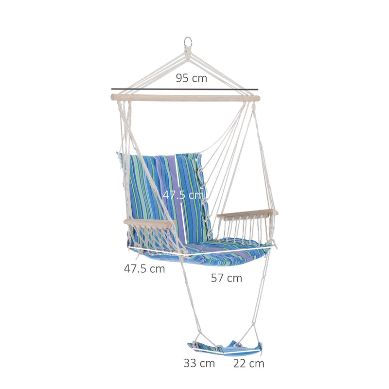 Outsunny Hanging Rope Chair with Soft Padded Seat & Backrest, Portable Garden Hammoc Chair with Wooden Support Bar – view 3