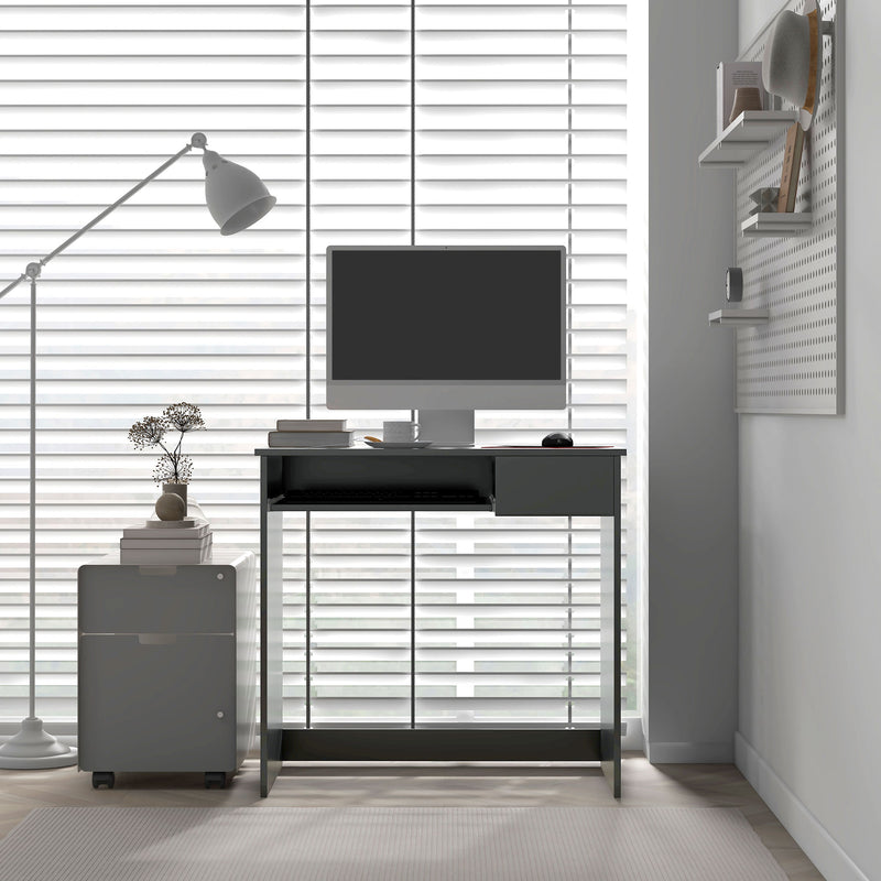 Grey computer desk with keyboard tray – image 7
