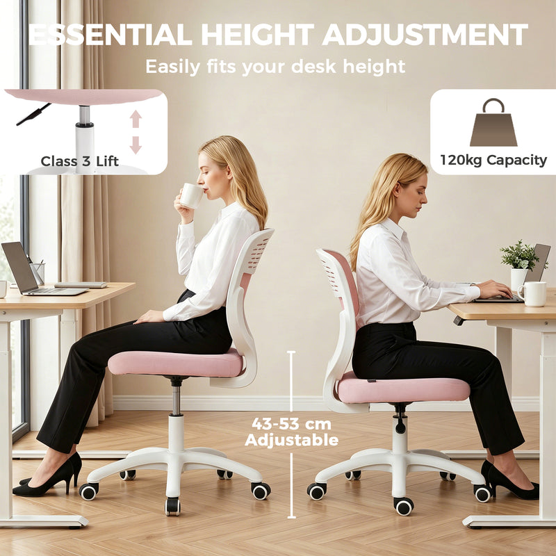 HOMCOM Office Chair, Armless Computer Desk Chair with Breathable Mesh, Adjustable Height, Swivel Wheels, Pink – view 6