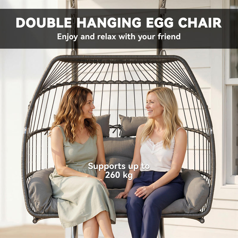 Double rattan hanging egg chair – image 4