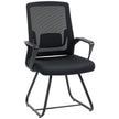 HOMCOM Desk Chair No Wheels, Office Chair with Mesh Back, Lumbar Support, Metal Base for Waiting Room, Conference Room