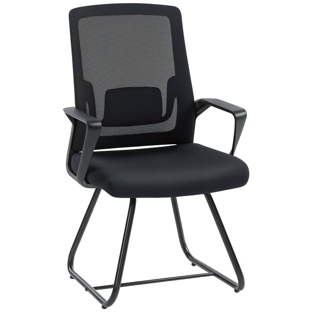 HOMCOM Desk Chair No Wheels, Office Chair with Mesh Back, Lumbar Support, Metal Base for Waiting Room, Conference Room