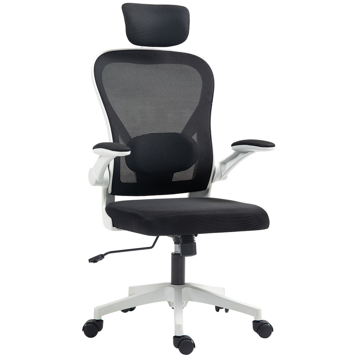 HOMCOM Executive Office Chair, Ergonomic Mesh High Back Desk Chair with Flip-up Armrest, Rotatable Headrest, Adjustable