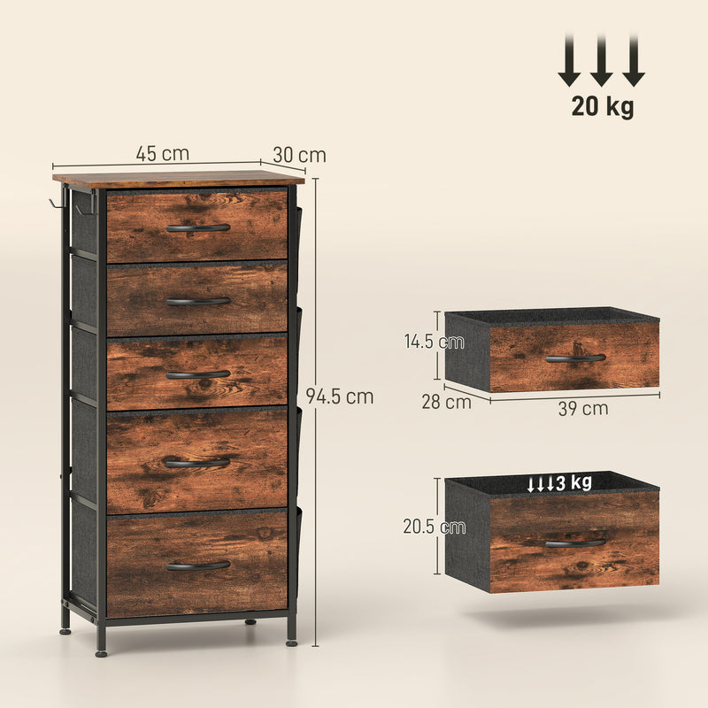 5-drawer fabric chest with side pockets – image 3