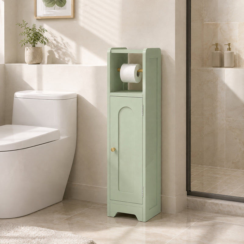 HOMCOM Small Bathroom Storage Cabinet with Toilet Roll Holder - Light Green – view 8