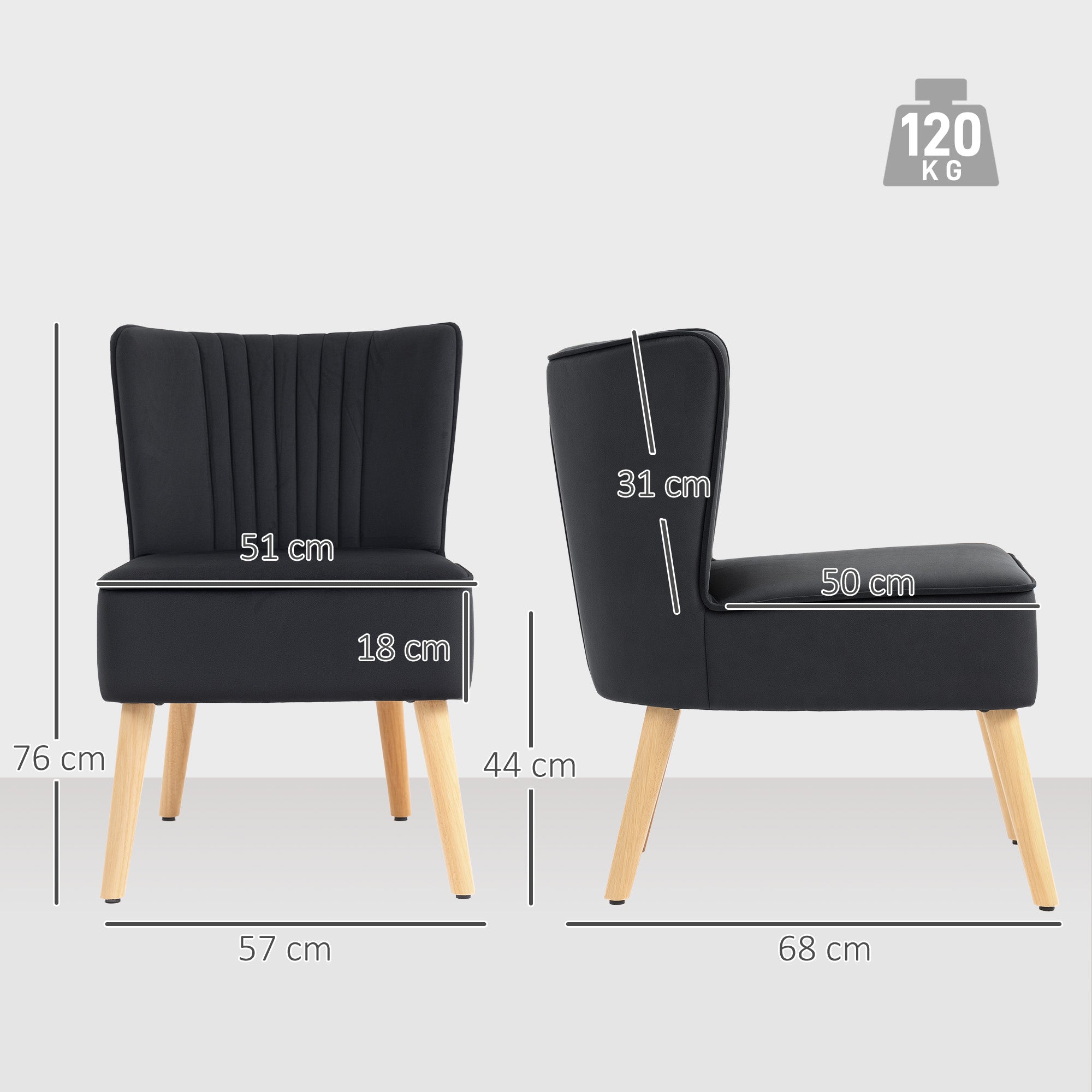 Modern Accent Chair, Fabric Living Room Chair with Rubber Wood Legs and Thick Padding, Black