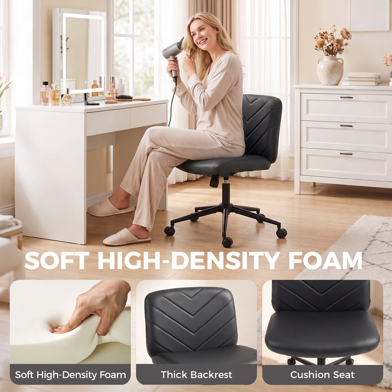 HOMCOM Home Office Desk Chair Height Adjustable Swivel Chair Cross Legged Wide Seat Swivel Wheels Black – view 5