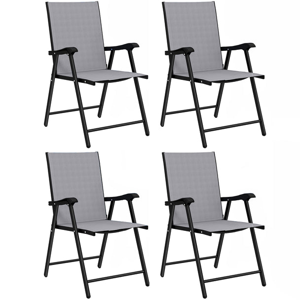 Outsunny Folding Garden Chairs Set of 4, Foldable Garden Dining Chairs with High Back, Armrests, Texteline Seat, Light
