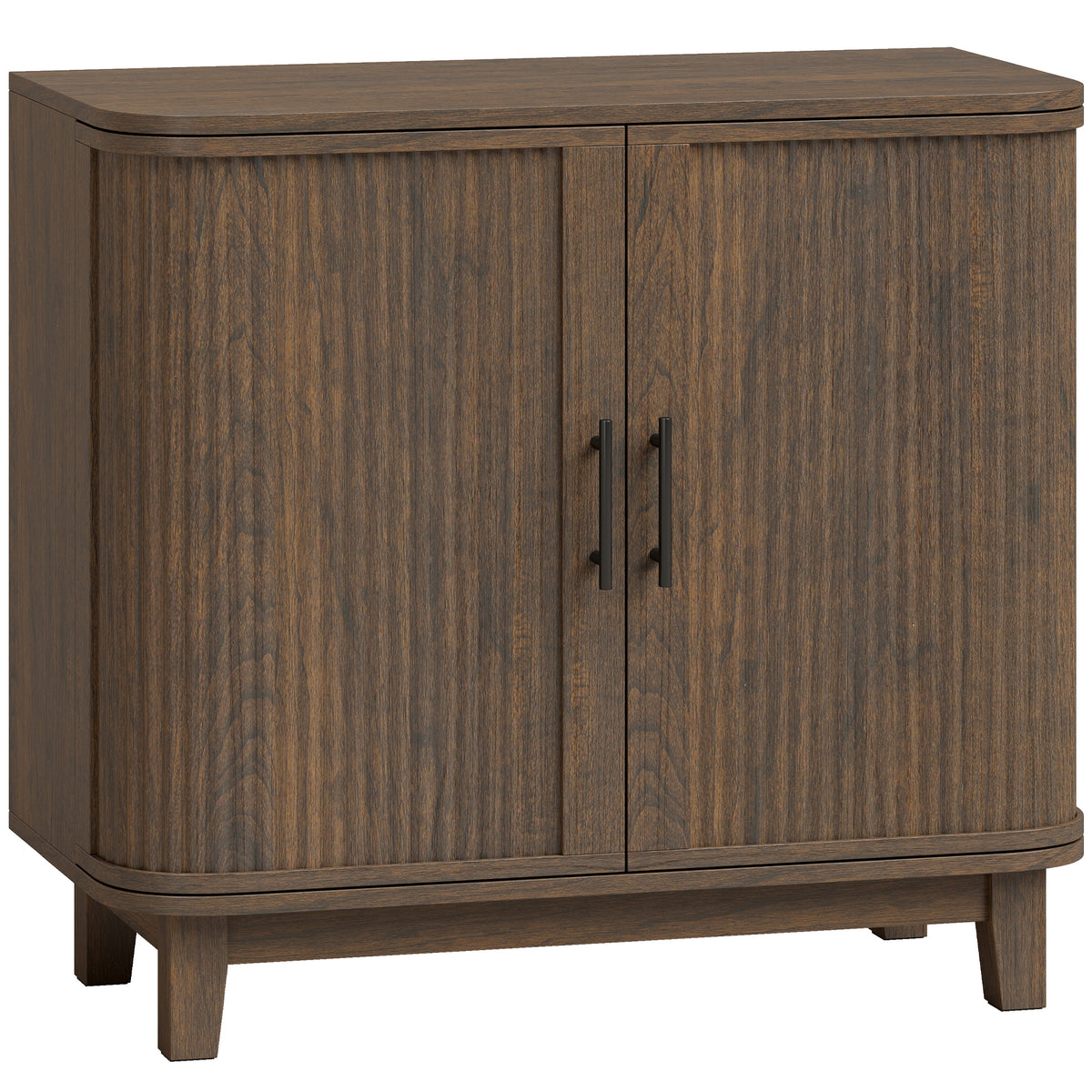 80 cm dark walnut sideboard with two curved doors and black handles