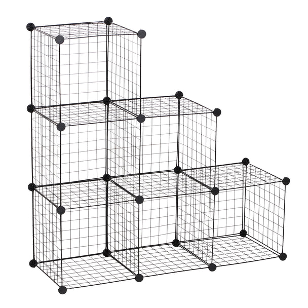 Black six-cube modular wire storage shelving unit with open-front cubes