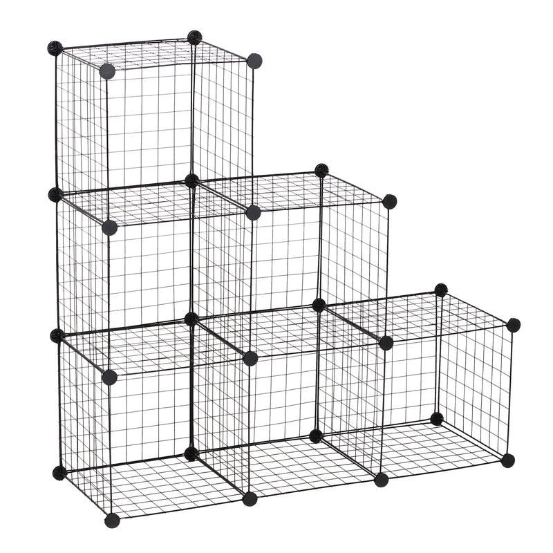 Black six-cube modular wire storage shelving unit with open-front cubes