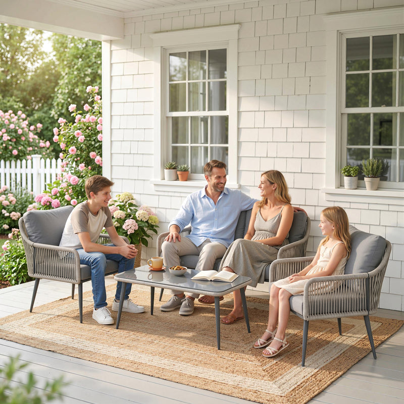4-piece wide-seat rattan set, light grey – image 8