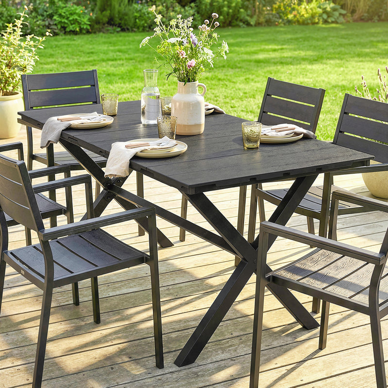 Wood-effect garden dining table with X-legs – image 9