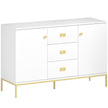 120 cm white sideboard with gold accents, 3 drawers, 2 cupboards and metal legs