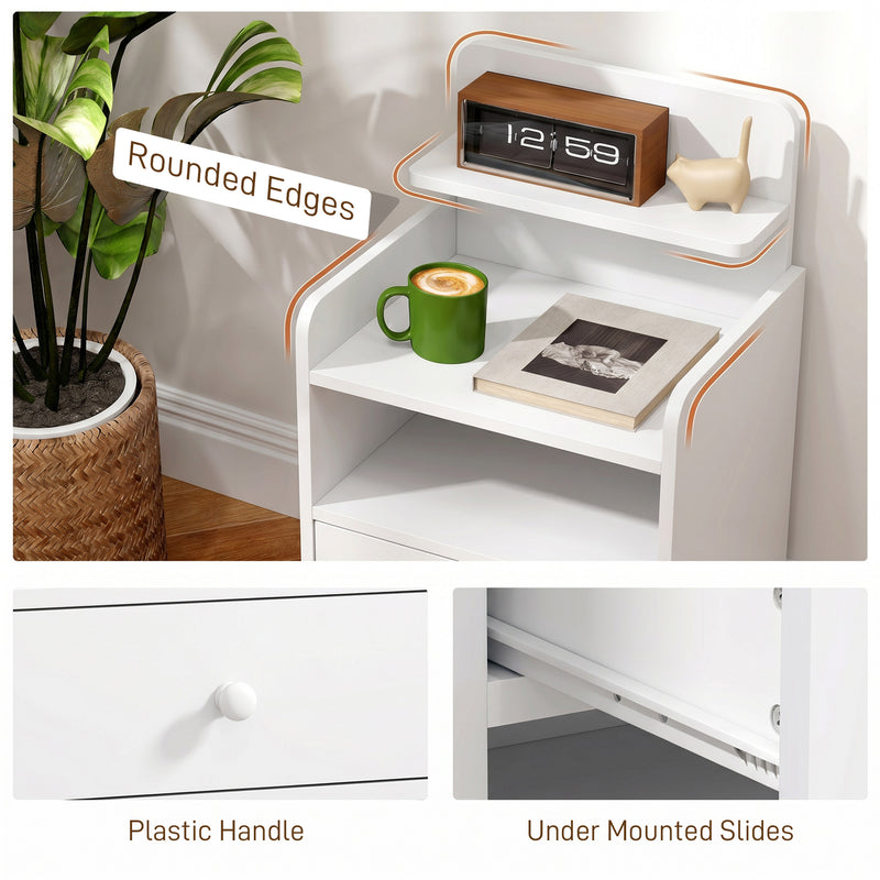 HOMCOM Bedside Cabinet, Bedside Table with Drawer and Shelf for Living Room, White – view 5