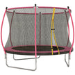 10ft pink outdoor trampoline with enclosure net, padded curved poles and spring cover